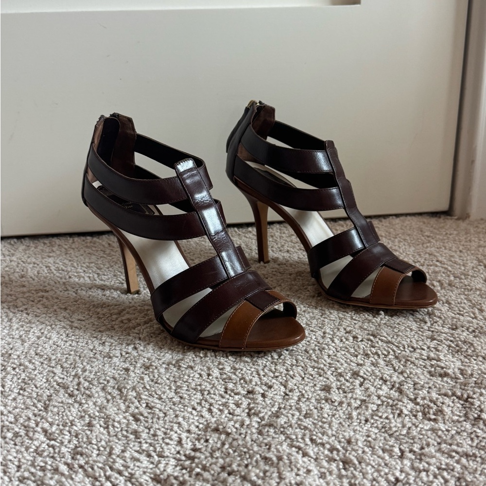 Christian Dior Women’s Vintage Designer Strappy Caged Sandals in Brown Leather